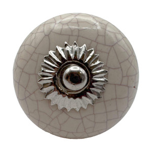 Character House Ivory Crackle Round Ceramic Cupboard Knob - 41mm - Chrome