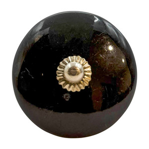 Character House Black Flat Round Ceramic Cupboard Knob - 55mm - Chrome