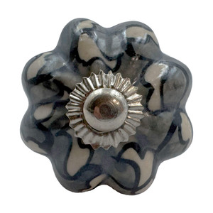 Character House Grey Abstract Art Ivory Fluted Ceramic Cupboard Knob - 44mm - Chrome