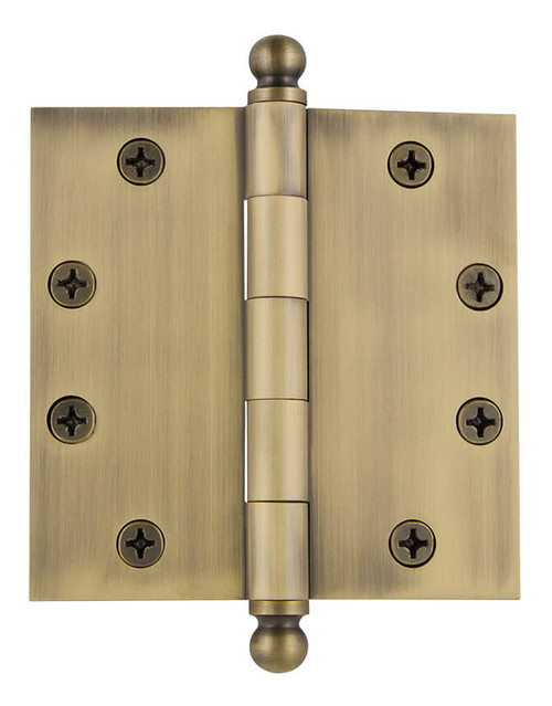 Grandeur Heavy Duty Loose Pin Hinge w/ Ball Finial - Square - 114 x 114mm - Vintage Brass