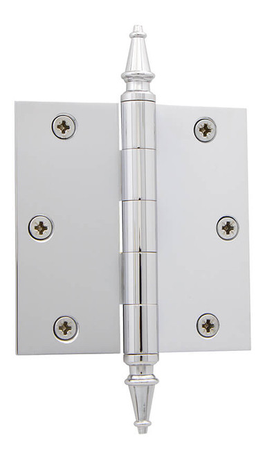 Grandeur Loose Pin Hinge w/ Steeple Finial - Square - 89 x 89mm - Bright Chrome