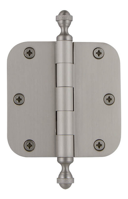 Grandeur Loose Pin Hinge w/ Acorn Finial - Rounded - 89 x 89mm - Satin Nickel
