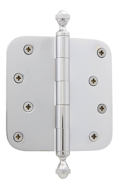 Grandeur Loose Pin Hinge w/ Acorn Finial - Rounded - 100 x 100mm - Bright Chrome