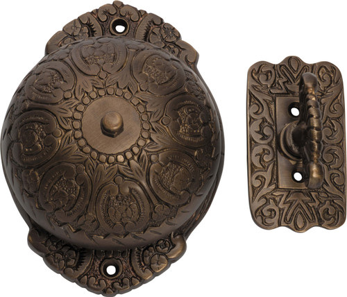 Tradco Ornate Manual Turn Doorbell - 125 x 92mm - Antique Brass