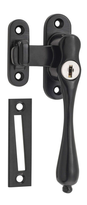 Tradco Lockable Teardrop Casement Fastener - Right Hand - 115 x 34mm - Matte Black
