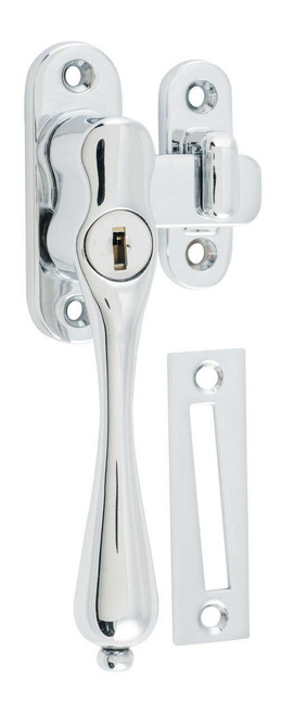 Tradco Lockable Teardrop Casement Fastener - Left Hand - 115 x 34mm - Chrome