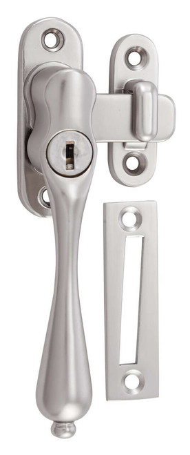 Tradco Lockable Teardrop Casement Fastener - Left Hand - 115 x 34mm - Satin Nickel