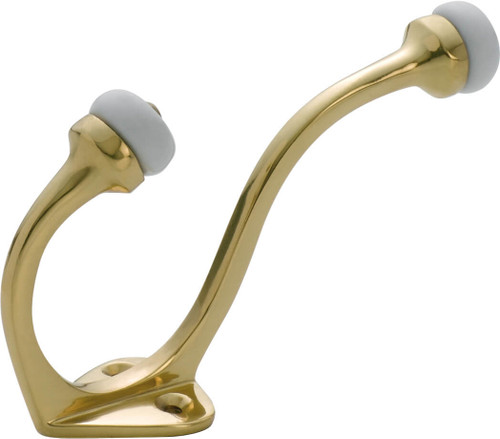 Tradco Victorian Coat Hook with White Porcelain Tip - 115 x 75mm - Polished Brass