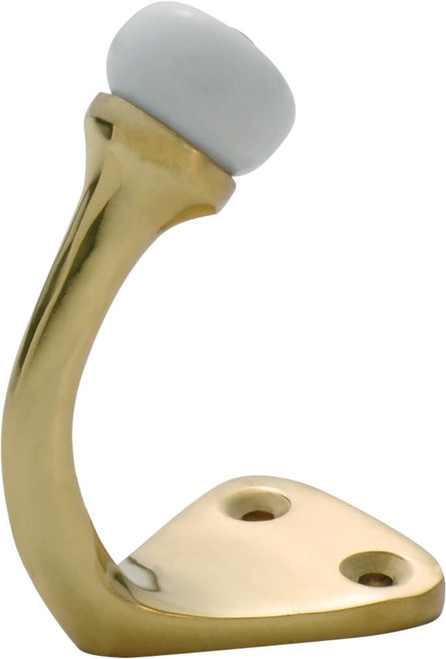 Tradco Victorian Robe Hook with White Porcelain Tip - 45 x 70mm - Polished Brass