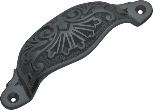 Tradco Ornate Cast Iron Drawer Pull Handle - 110mm - Matte Black