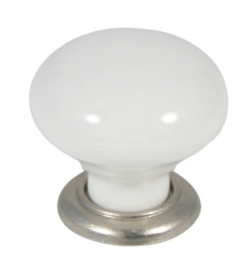 Castella Estate White Porcelain Cabinet Knob - 35mm - Satin Nickel