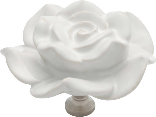 Tradco White Porcelain Flower Cupboard Knob - 60mm - Chrome