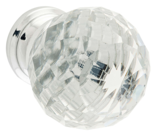 Tradco Clear Faceted Glass Cupboard Knob - 40mm - Chrome