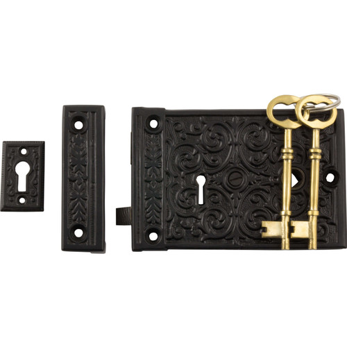 Tradco Decorative Rim Lock - 130 x 90mm - Matte Black