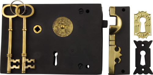 Tradco Victorian Rim Lock - Left Hand - 182 x 128mm - Antique Finish