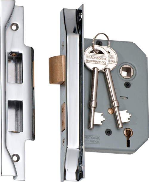 Tradco Rebated Skeleton Key Mortice Lock - 5 Lever - 57mm Backset - Chrome