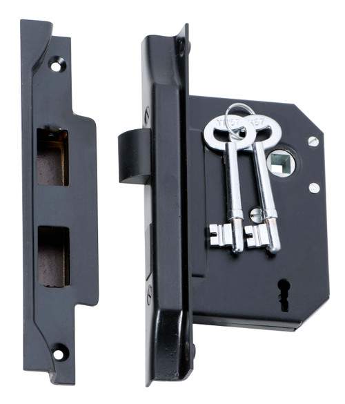 Tradco Rebated Skeleton Key Mortice Lock - 3 Lever - 57mm Backset - Matte Black