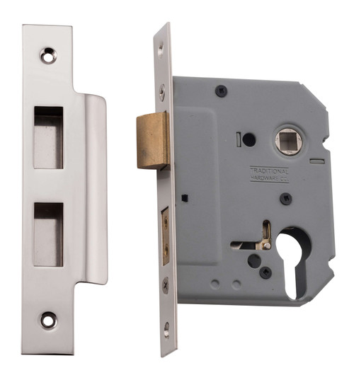 Tradco Euro Mortice Lock - 57mm Backset - Polished Nickel