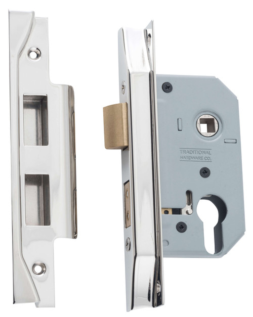 Tradco Rebated Euro Mortice Lock - 46mm Backset - Polished Nickel