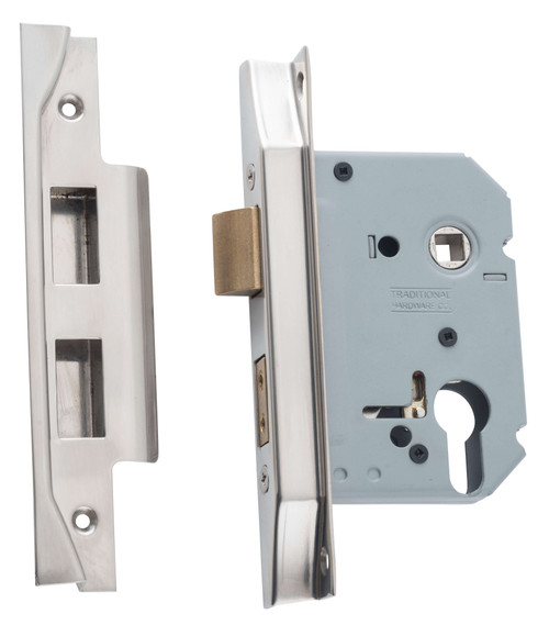 Tradco Rebated Euro Mortice Lock - 57mm Backset - Satin Nickel