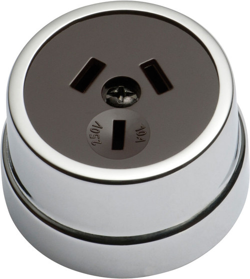 Tradco Traditional Brown Socket Power Point - 50mm - Chrome
