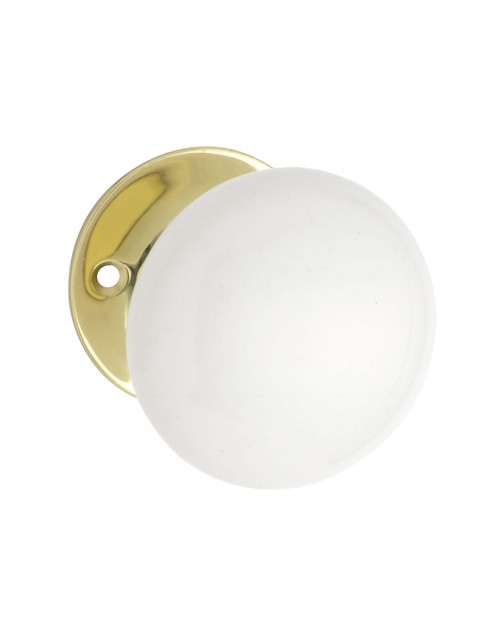Tradco White Porcelain Door Knob - 55mm - Polished Brass