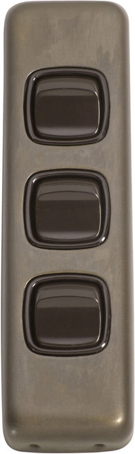 Tradco Architrave 3 Gang Rocker Light Switch - 108 x 30mm - Antique Brass