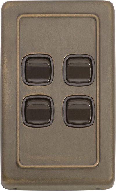 Tradco 4 Gang Rocker Light Switch - 115 x 72mm - Antique Brass