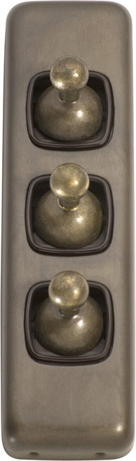 Tradco Architrave 3 Gang Toggle Light Switch - 108 x 30mm - Antique Brass