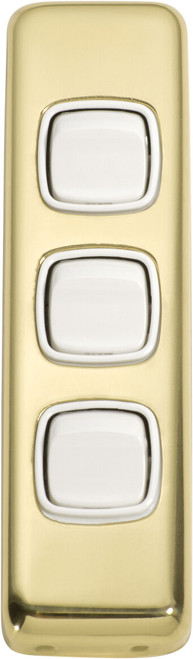 Tradco Architrave 3 Gang White Rocker Light Switch - 108 x 30mm - Polished Brass