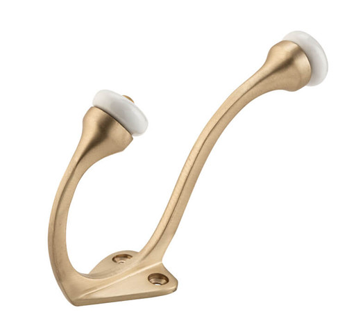 Tradco Victorian Coat Hook with White Porcelain Tip - 115 x 75mm - Satin Brass