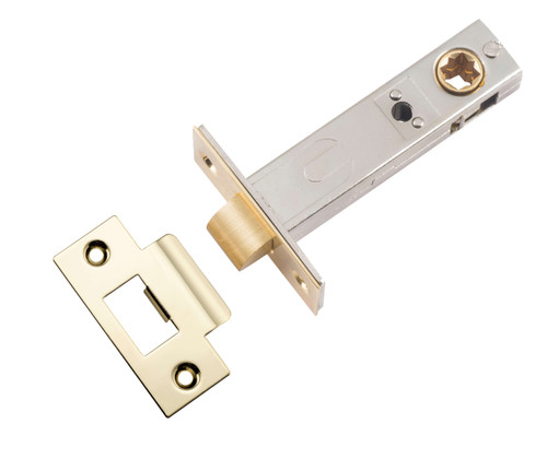 Iver Hard Sprung Split Cam Tubular Latch with 'T' Striker - 70mm Backset - Polished Brass