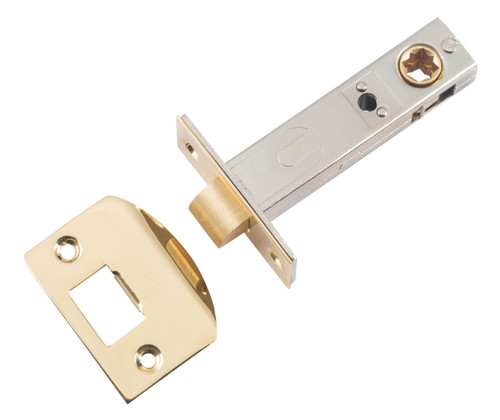 Tradco Hard Sprung Split Cam Tubular Latch with 'D' Striker - 70mm Backset - Polished Brass