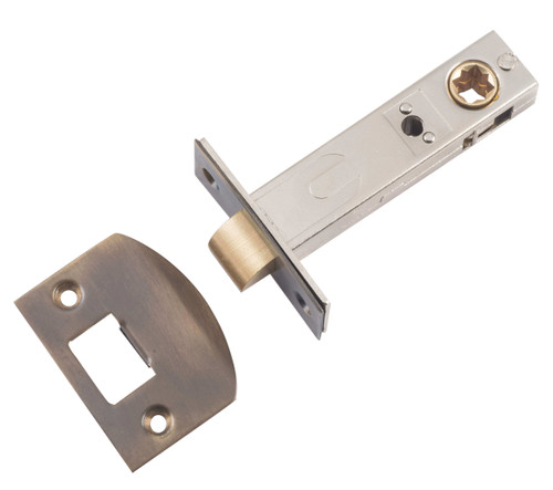 Tradco Hard Sprung Split Cam Tubular Latch with 'D' Striker - 70mm Backset - Antique Brass