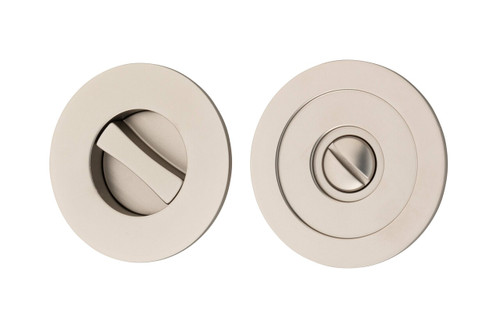 Iver Round Cavity Sliding Door Handle - Privacy Set - Satin Nickel