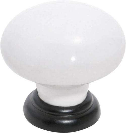 Tradco White Porcelain Cabinet Knob - 32mm - Matte Black