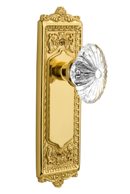 Nostalgic Rococo Oval Fluted Crystal Door Knob - Egg & Dart Plate - 222 x 67mm - Polished Brass