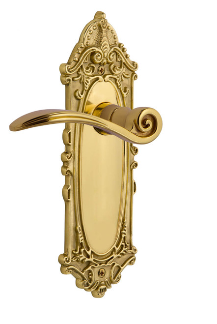 Nostalgic Swan Lever Door Handle - Victorian Plate - 209 x 73mm - Polished Brass