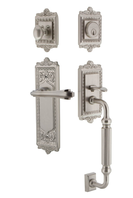 Nostalgic Egg & Dart Entry Door Handleset - Fleur Lever - F Grip - Satin Nickel