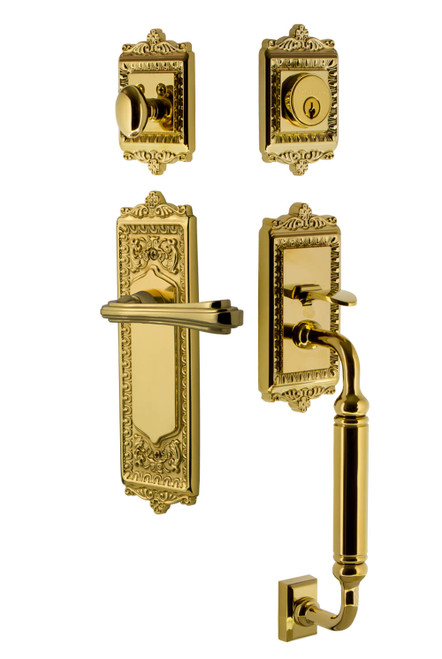 Nostalgic Egg & Dart Entry Door Handleset - Fleur Lever - C Grip - Lifetime Brass