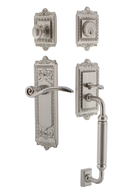 Nostalgic Egg & Dart Entry Door Handleset - Swan Lever - C Grip - Satin Nickel