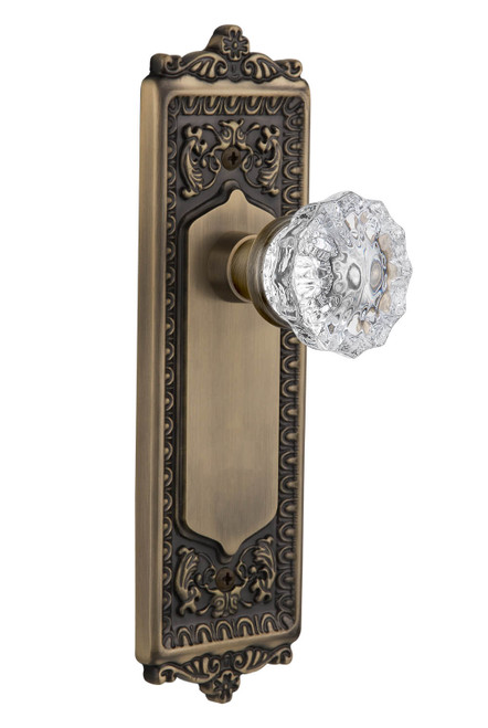 Nostalgic Renaissance Crystal Door Knob - Egg & Dart Plate - 222 x 67mm - Antique Brass