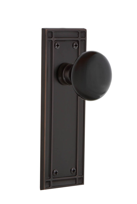 Nostalgic Arts & Crafts Black Porcelain Door Knob - Mission Plate - 184 x 64mm - Timeless Bronze