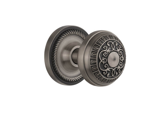 Nostalgic Rococo Egg & Dart Door Knob - Georgian Rope Rosette - 64mm - Antique Pewter