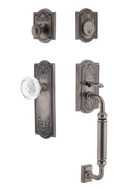 Nostalgic Classical Crystal Meadows Entry Door Handleset - C Grip - Antique Pewter