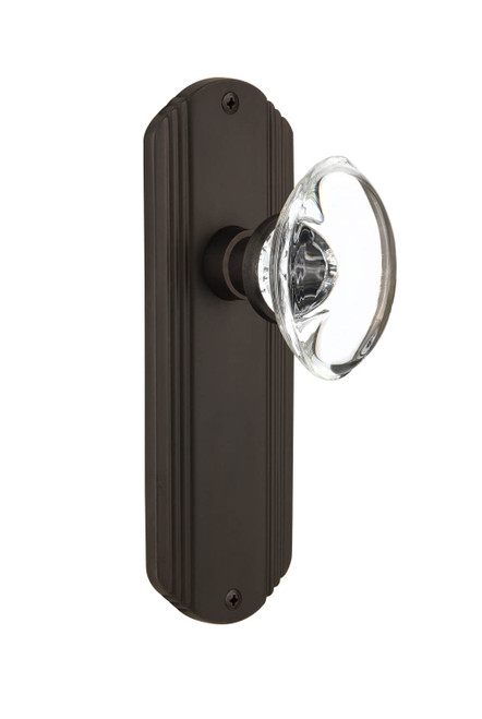 Nostalgic Oval Clear Crystal Door Knob - Art Deco Plate - 178 x 61mm - Oil-Rubbed Bronze