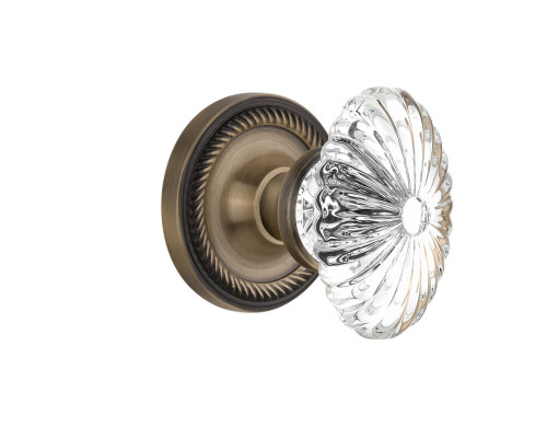 Nostalgic Oval Fluted Crystal Door Knob - Georgian Rope Rosette - 64mm - Antique Brass