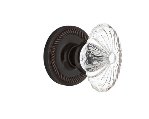 Nostalgic Oval Fluted Crystal Door Knob - Georgian Rope Rosette - 64mm - Timeless Bronze