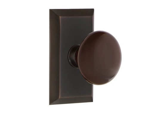 Nostalgic Brown Porcelain Door Knob - Studio Plate - 102 x 64mm - Timeless Bronze