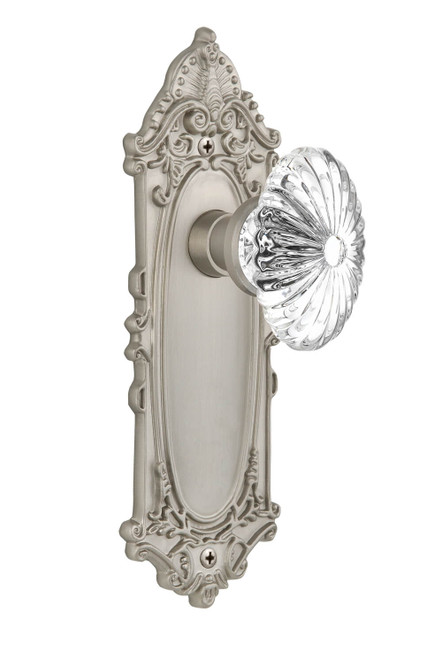 Nostalgic Oval Fluted Crystal Door Knob - Victorian Plate - 210 x 73mm - Satin Nickel